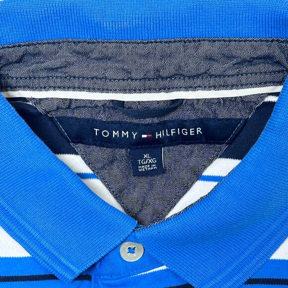 Tommy Hilfiger Striped Polo XL Blue White Navy Stripe Cotton - Picture 4 of 5
